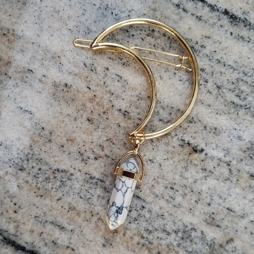 Moon Crystal Stone Gold Bohemian Boho Hairpin - Picture 2 of 7